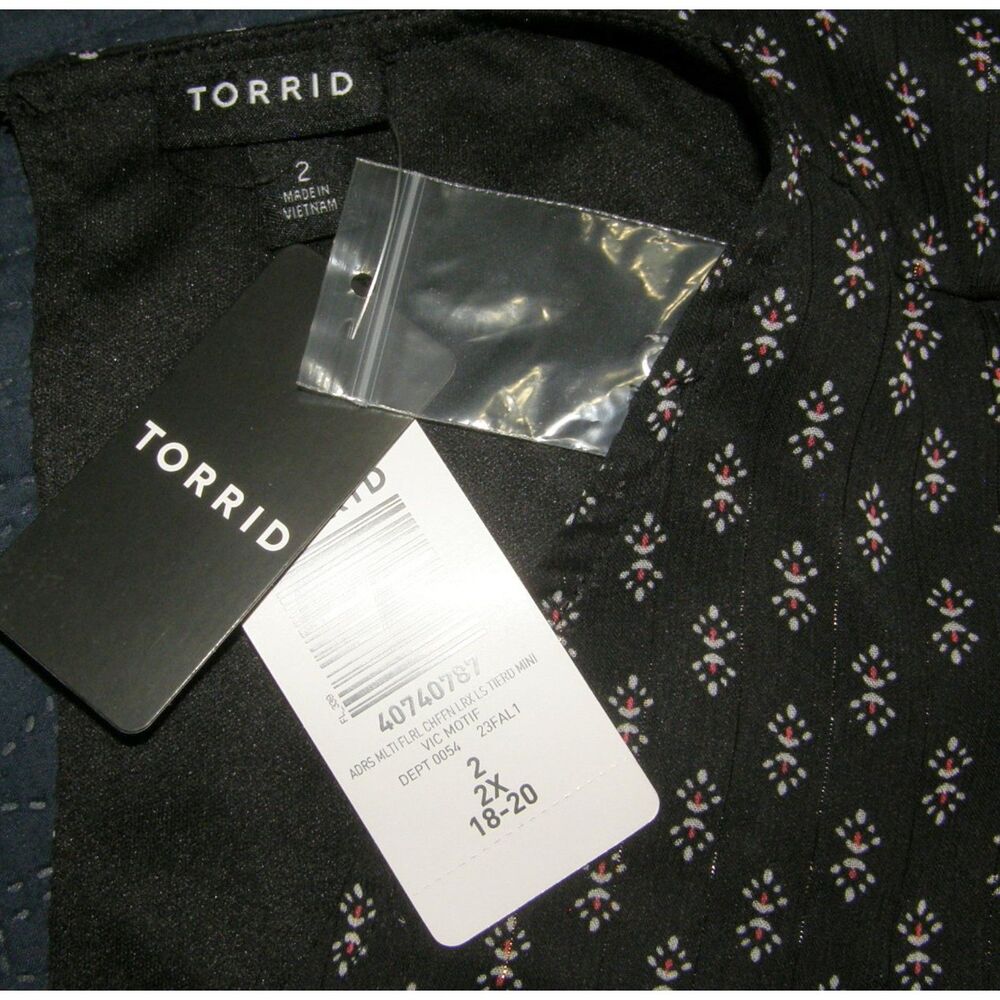 NWT Sparkly Black Print Plus Sz 2X Lined Tiered Knee Length Dress Pockets TORRID - Picture 8 of 8